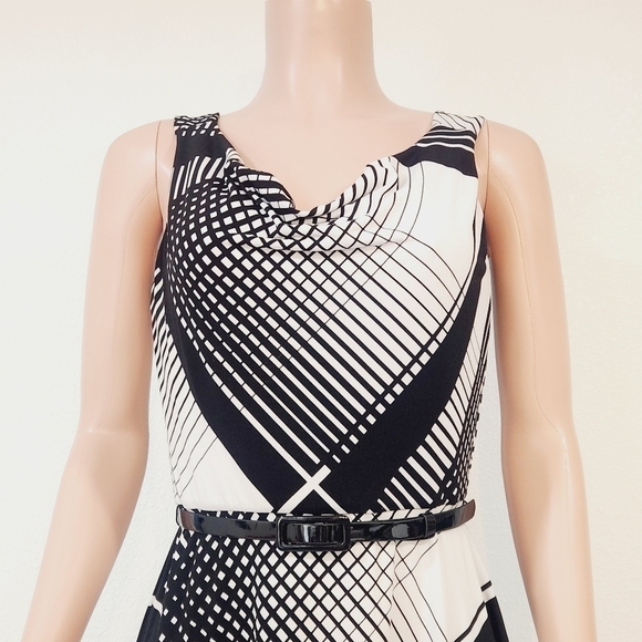WHBM Cowl‑Neck Check Dress | Black‑&‑White Sleeveless A‑Line Size 4 - Picture 2 of 12